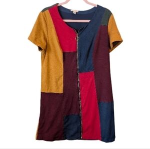 Cato Faux Suede Patchwork Full Zip Short Sleeve Dress Size 14/16W